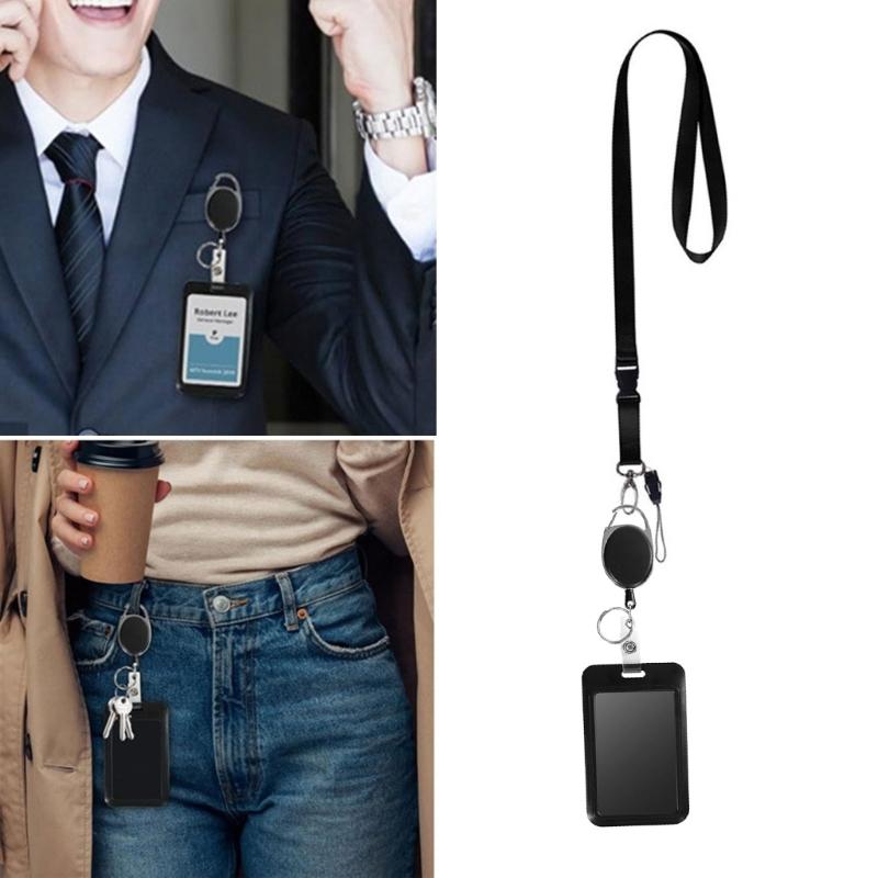 Retractable Lanyard with Card Holder Water Resistant Identity Card Badge Holder with Lanyard Retractable Badge Reel Clip