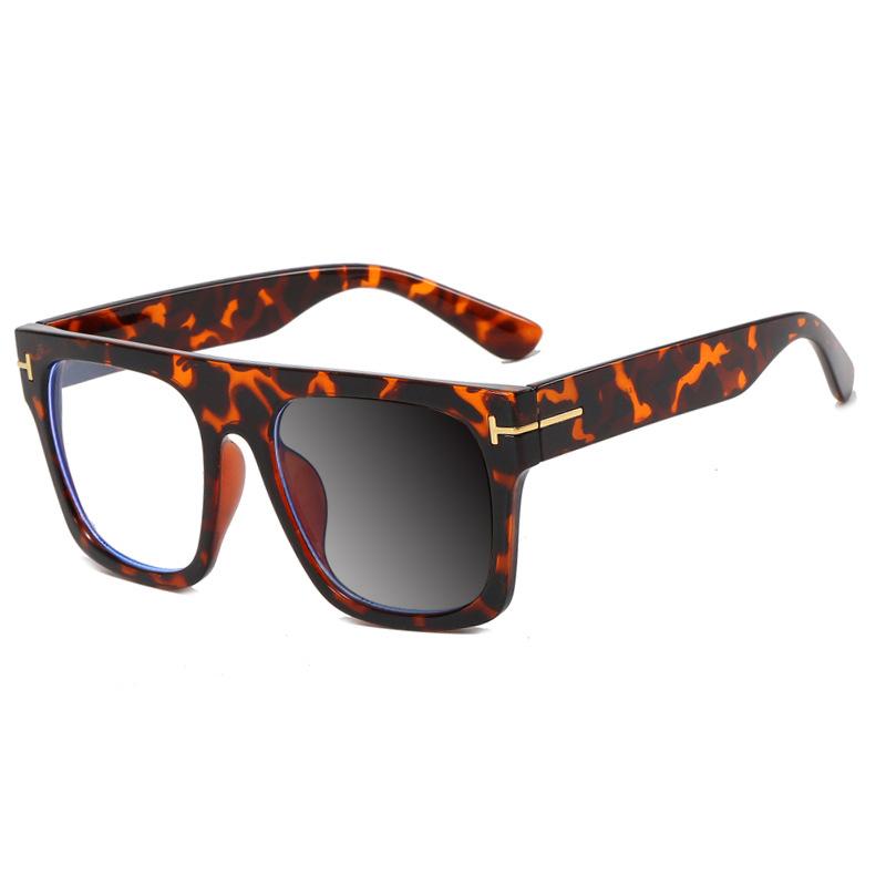 Photochromic Reading Glasses Oversized Square Leopard Print Women Eyeglasses Anti Blue Light Big Frame Computer Eyewear