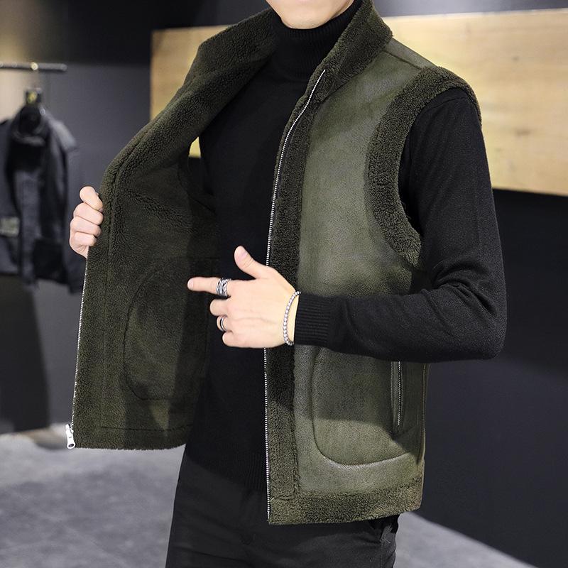 Woodpecker Men's Reversible Leather and Fur Fleece Vest - Autumn/Winter Lambswool Sleeveless Jacket