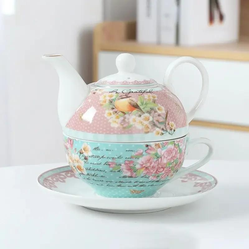 Ceramic Portable Creative Tea Set European Style One Teapot and One Cup Set Simple Household Flower Tea Cup Set Office Tea Set