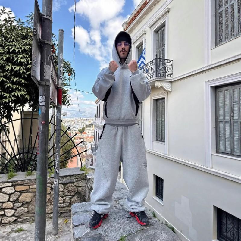 Mens Hip Hop Tracksuit Set Loose Fit Long Sleeve Hooded Top Shorts Streetwear Casual Outfit