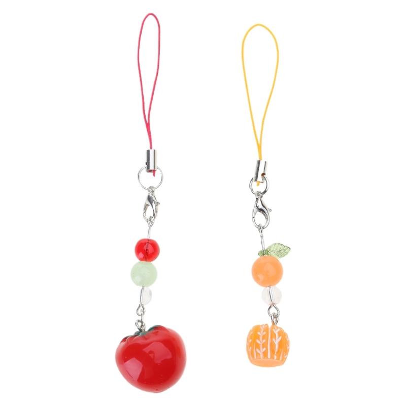 Sweet Tomato and Orange Charm Phone Hanging Chain Stylish Fruit Pendant Keychain Acrylic Alloy Accessory for Bags 1