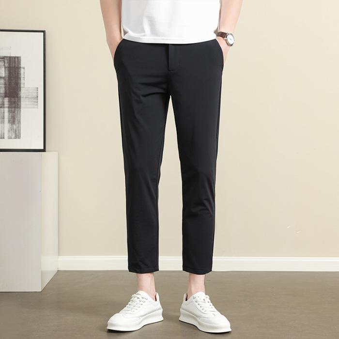 Spring and Summer Ice Silk Thin Straight Casual Pants Non-ironing and Anti-wrinkle Trousers Casual Small Pants Men's Slim Pants Men's Tide