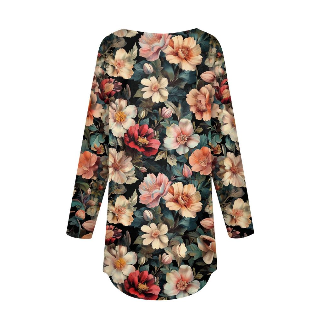 Women's Loose Casual Printed Round Neck Long Sleeved T Shirt Top Pullover Long Sleeved Sweatshirt