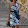 Women V Neck Summer Blue White Gold Edged Marble Pattern Print Dress Casual Sleeveless Fashion Casual Loose Sexy Dresses Plus Size XS-8XL