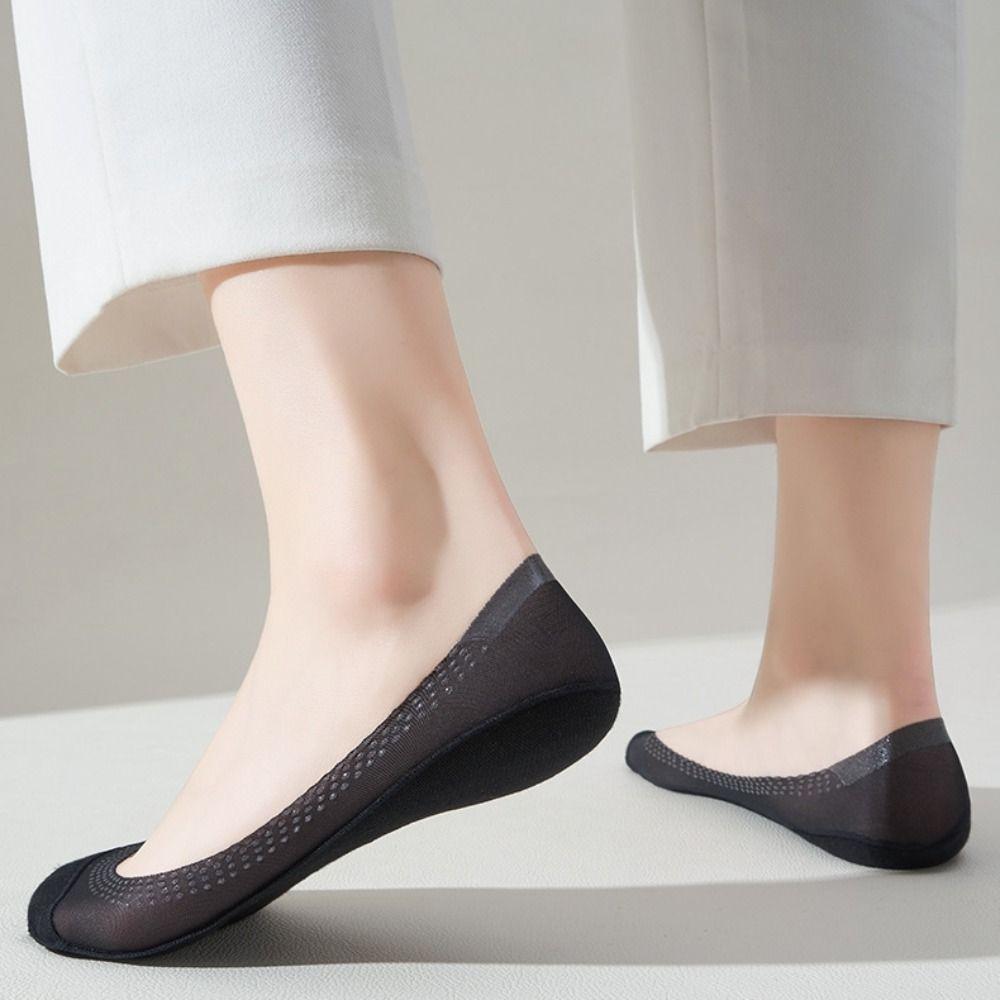 3Pairs Mesh Invisible Boat Socks Anti Slip Ice Silk Boat Socks Simple Summer Socks  Daily