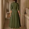 Dames Elegante Knopen Voorkant Hoge Taille Katoen Linnen Jurk met Zakken, Kleur, Casual Zomer Midi Jurk