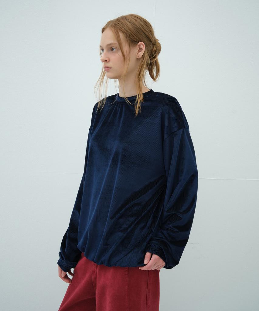 Obeodyupeulleeo Glow Loose Fit Velvet T-Shirt_Navy