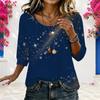 Women Plus Size Round Neck Half Sleeve Star Printed Navy Blue Loose Blouse