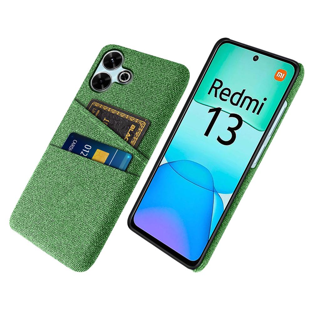 

For Xiaomi Redmi 13 4G Case Cloth+Hard PC Phone Cover with Dual Card Slots Green
