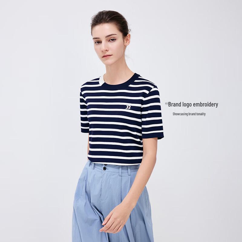 Navigare Women's Casual Striped Knit Short-Sleeve T-Shirt