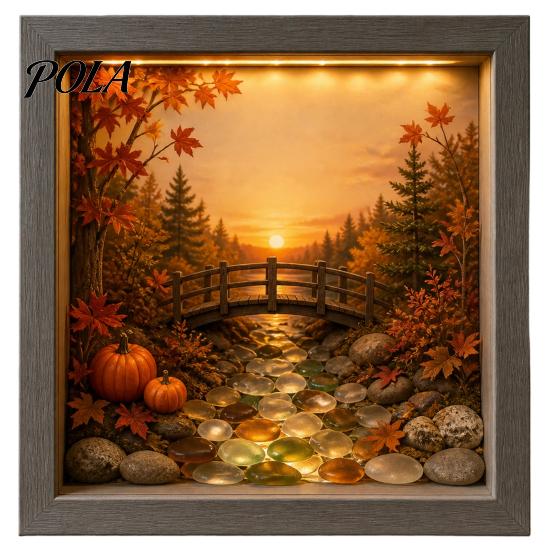 Soft Non-dazzling Night Light LED Photo Frame, Up Picture Wooden with 3D Surround Wall Decor Scenic Art Print, Ambient Lighting for Bedroom