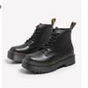 2025 Autumn and Winter Thick-soled Six-hole Open-edge Bead Martin Boots, Black Boots, Heightening Women's Street Cowhide Boots, Medium Tube