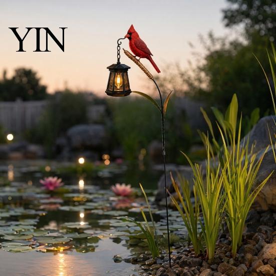 Landscape Lighting for Lawns Solar Kingfisher Garden Stake Light, Metal Bird Yard Art with Hanging Lantern, Auto-On Decorative LED Waterproof Outdoor