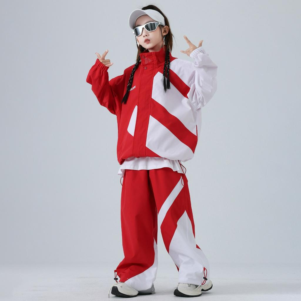 Children's Hip-hop Trendy Clothes for Boys and Girls Chinese Red Hip-hop Suits Opening Ceremony Performance Class Clothes