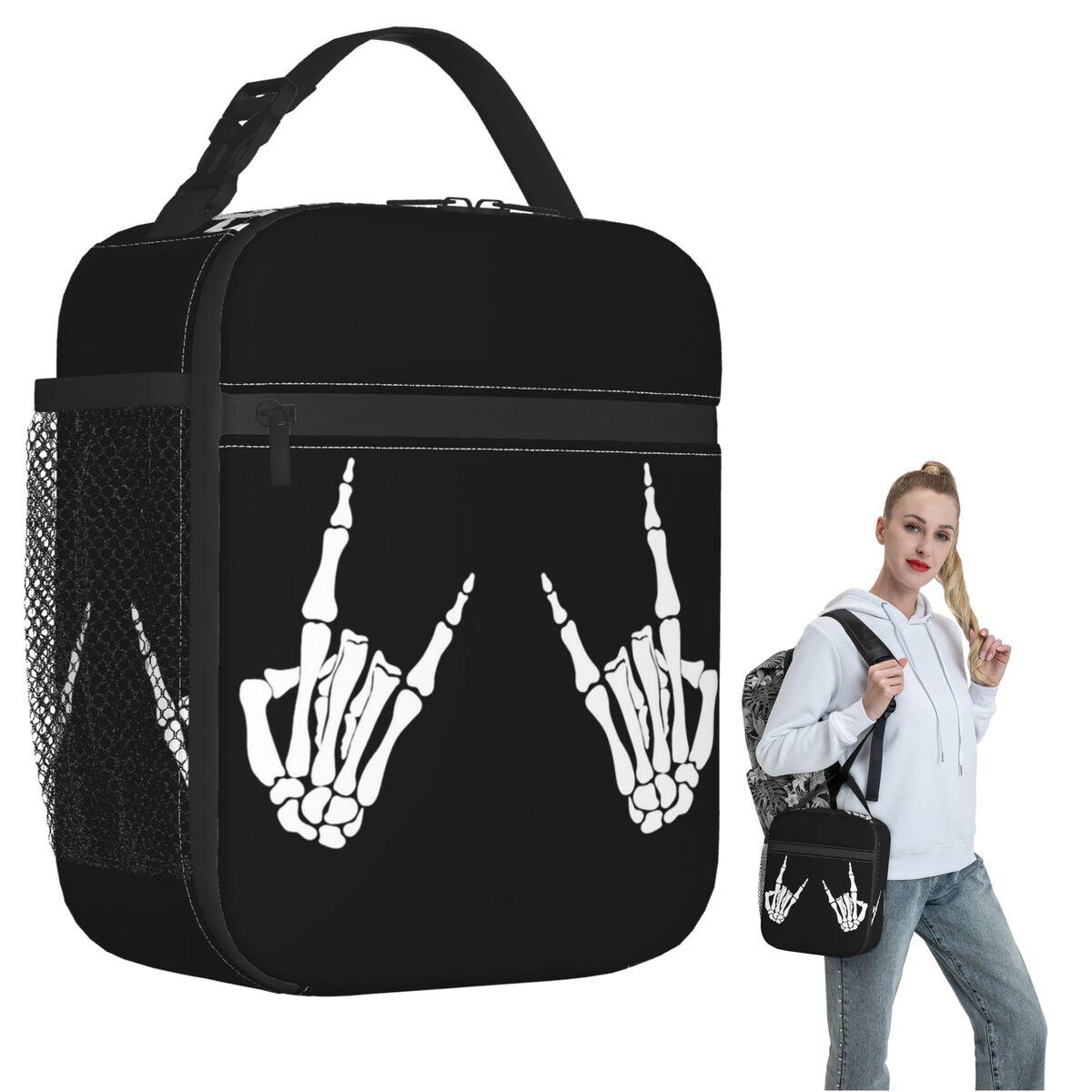 Skeleton Hands Gestures Print Insulated Lunch Bag for Women Children Leakproof Food Boxes Thermal Lunch Box Tote One Size