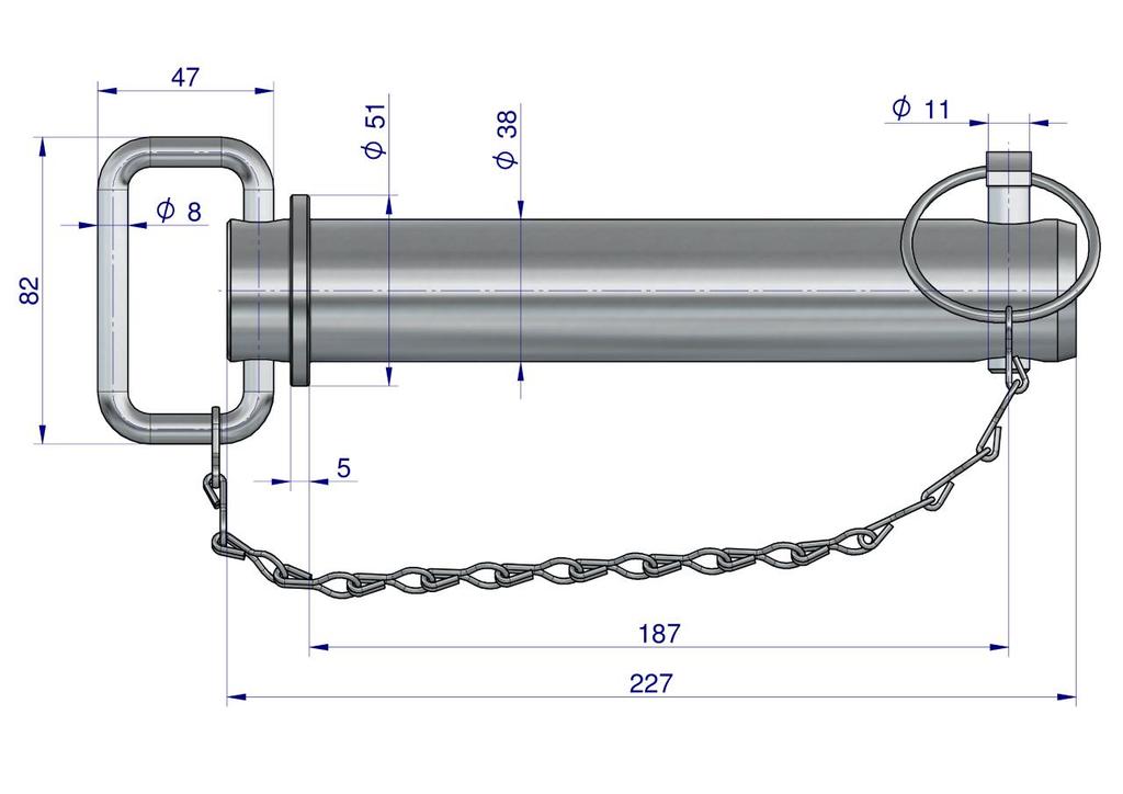 Hitch Pin with Cotter Pin and Chain 38x187x227 TEGER