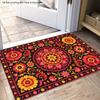 1pc, 2D Flat Printing, Bohemian Style Floral Pattern Doormat, Entrance Hallway Mat, Non-Slip Machine Washable Easy-to-Clean Polyester Mat, Suitable Fo