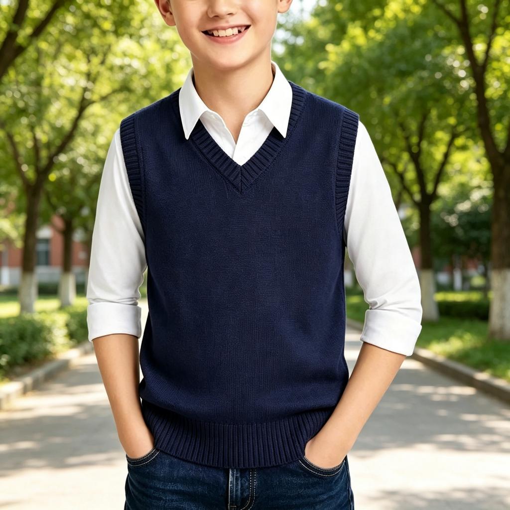 Boys' Knitted Vest Sweater for Winter, Soft Comfortable Sleeveless Pullover for Big Kids