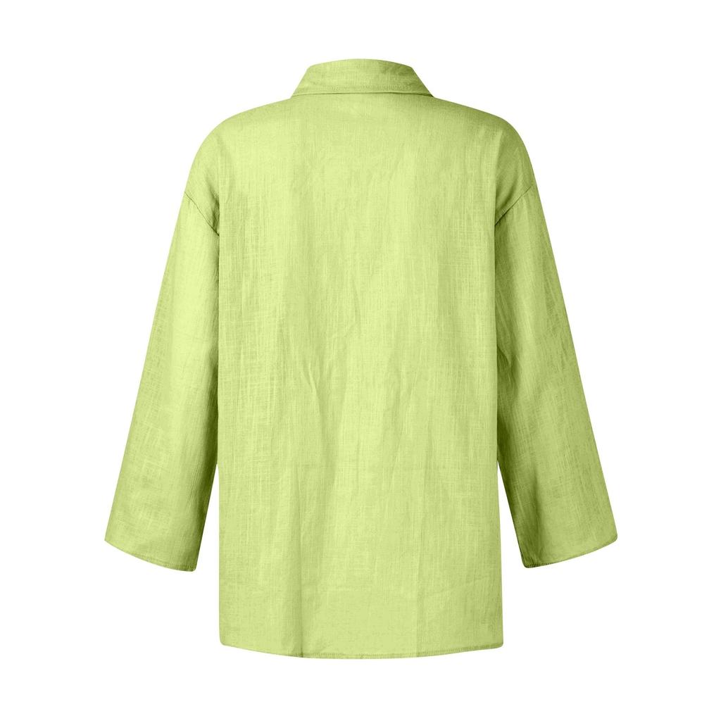 Women's Fashionable And Casual -color Long-sleeved Cotton And Linen Shirt Top