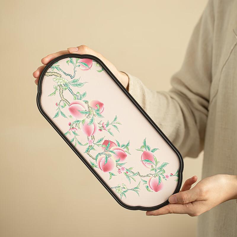 Shangqi Nine Peach Absorbent Oval Ceramic Tea Tray