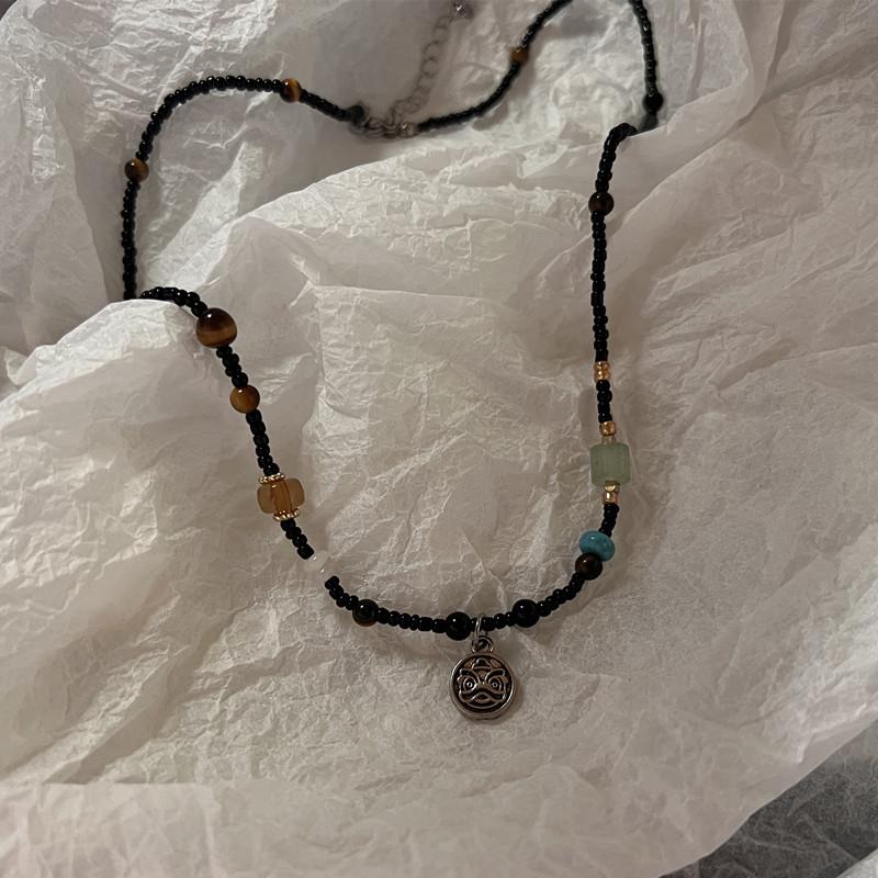 Ping An Lock Handmade Bone Chain with Retro Beaded Design Feeling A Small Group Necklace with a New Chinese Style Chinese Style