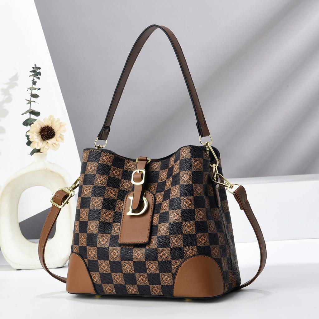 Bucket Bag Retro Plaid Handbag Large Capacity Shoulder Bag Messenger Bag Women's Bag