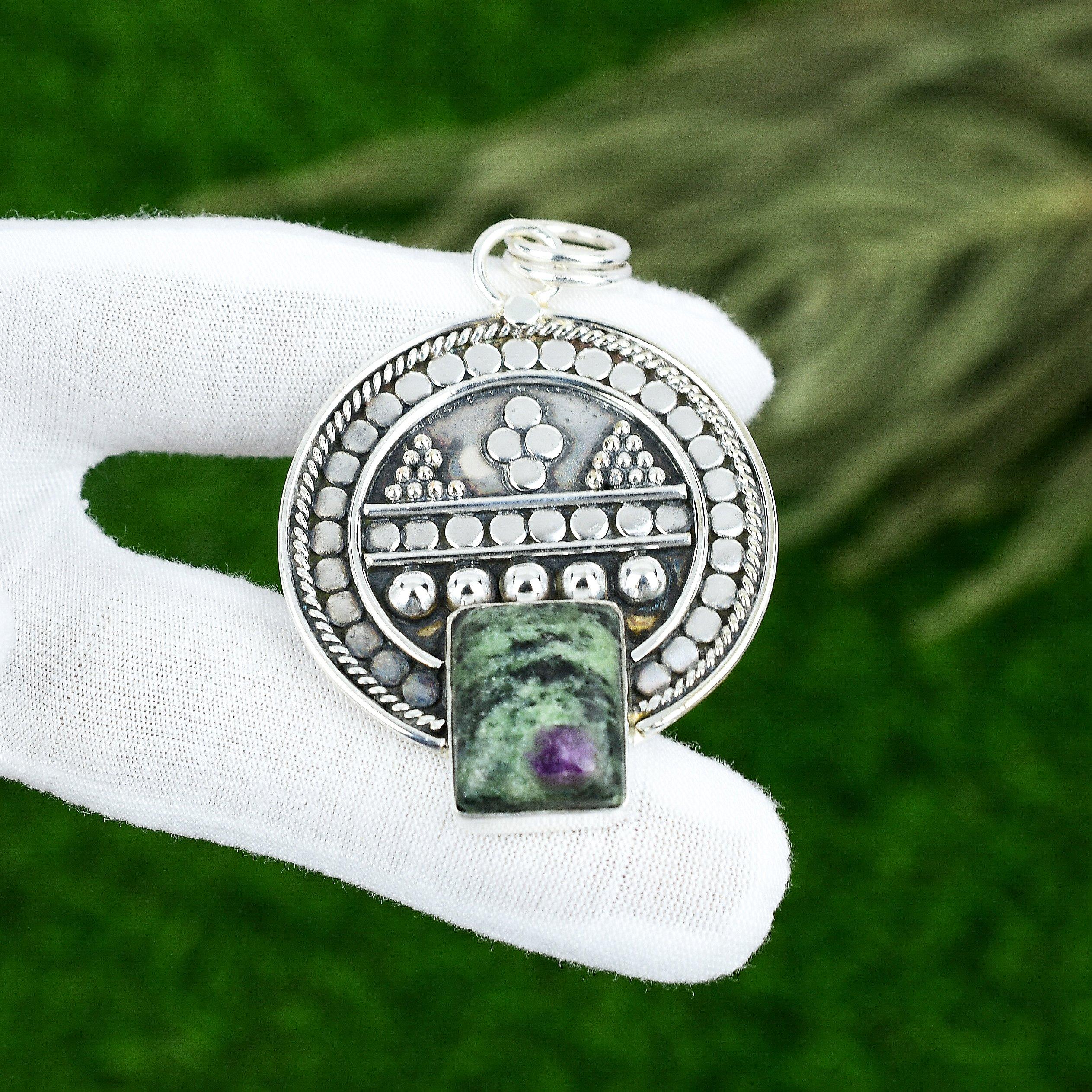 Friendship Day Sale 925 Sterling Silver Radiant Natural Ruby Zosite Wife Pendant