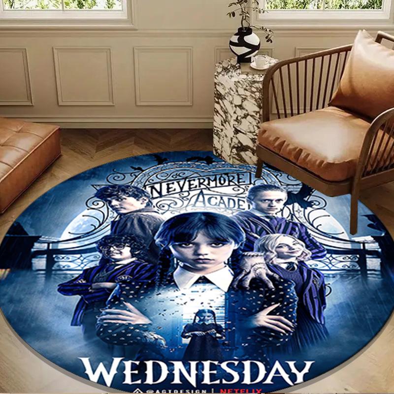 Wednes-day Gothic Round Rug for Livingroom,Bedroom, Palyroom, Chair Rug, Area Rug, Circle Carpet, Large Size Fan Christmas Gift