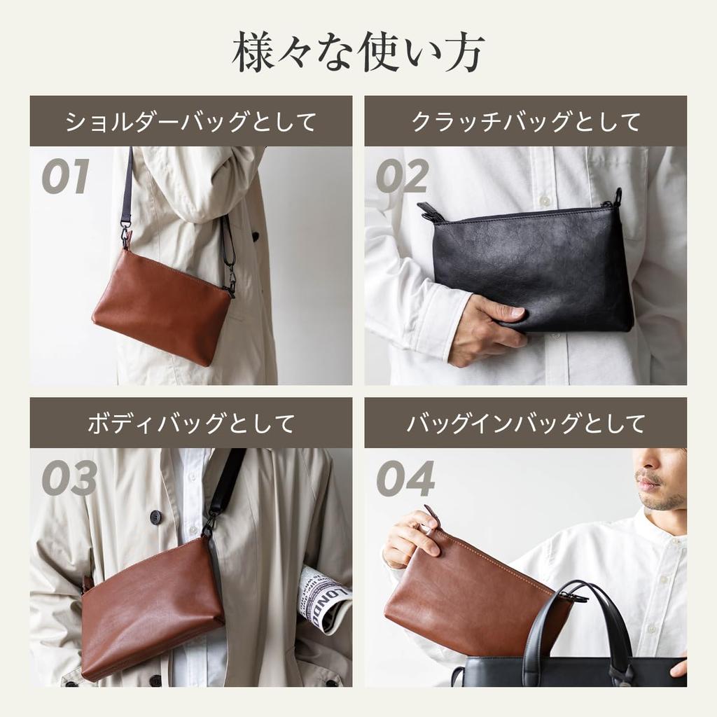 [Dom Teporna] Men's Genuine Leather Italian Leather Sacoche Bag, Slim, Lightweight, Mini Shoulder Bag, Crossbody Bag, Pouch, Stylish, Simple, Black