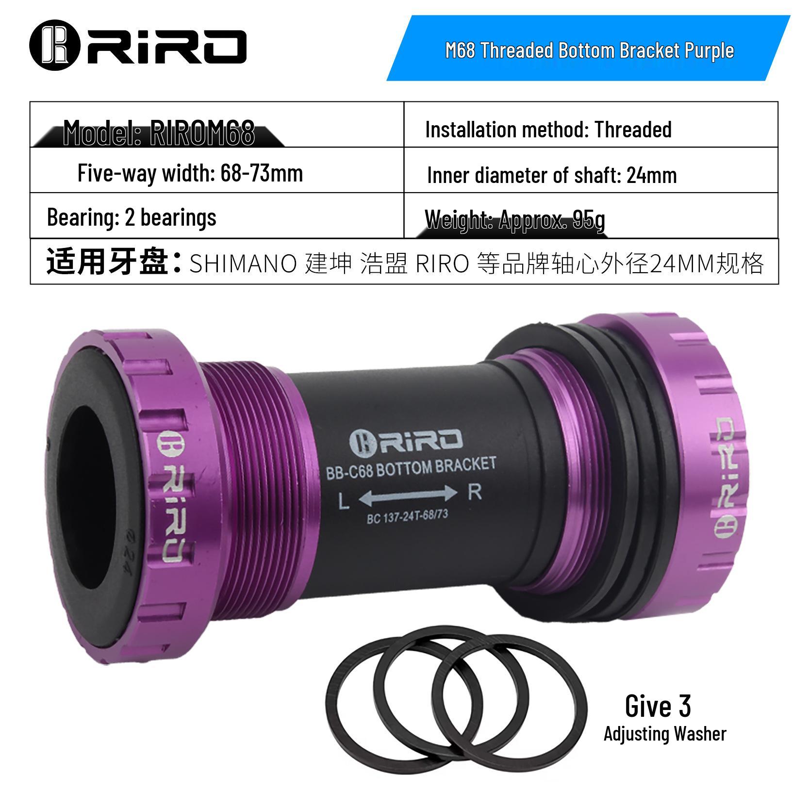 

RIRO BB68 Ultra-light Ceramic Bearing Bicycle Bottom Bracket Crankset, Threaded Hollow Design. Boxed