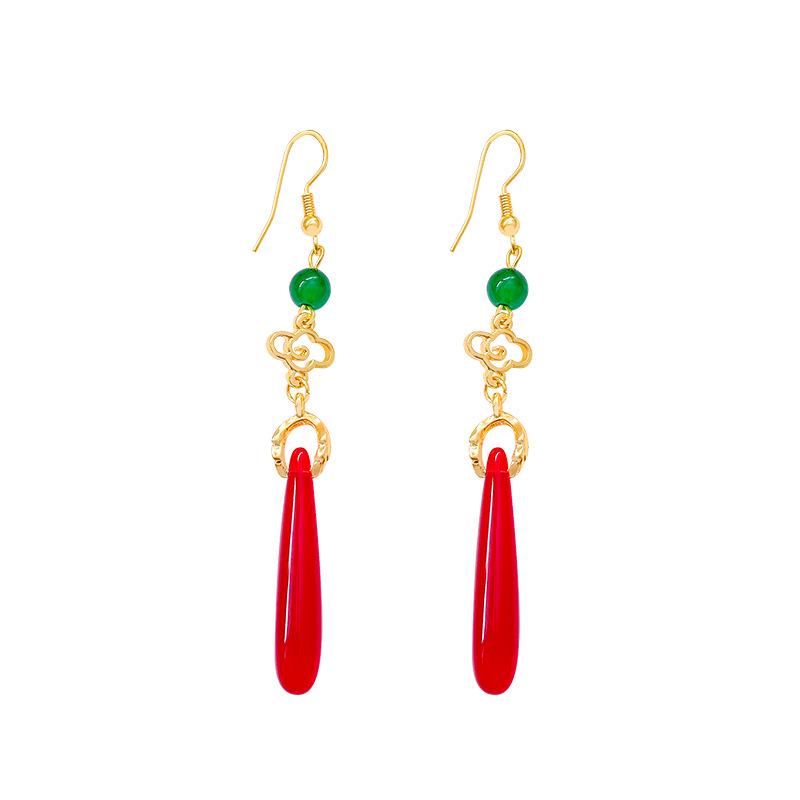 Chinese Medieval Tassel Earrings: Hanfu Water Drop Chalcedony Studs