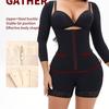 Long Sleeve Adjustable Straps Full Body Shaper, Front Zipper Hook Tummy Control Butt Lifter Shapewear