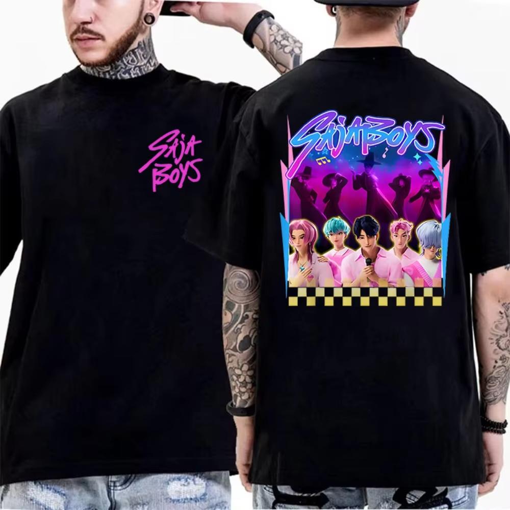 

KPop Охотники на Демонов Официальное Разрешение SAJA BOYS для Анимационных Фильмов Netflix Лето 2026 Мужская Женская Оверсайз Футболка S