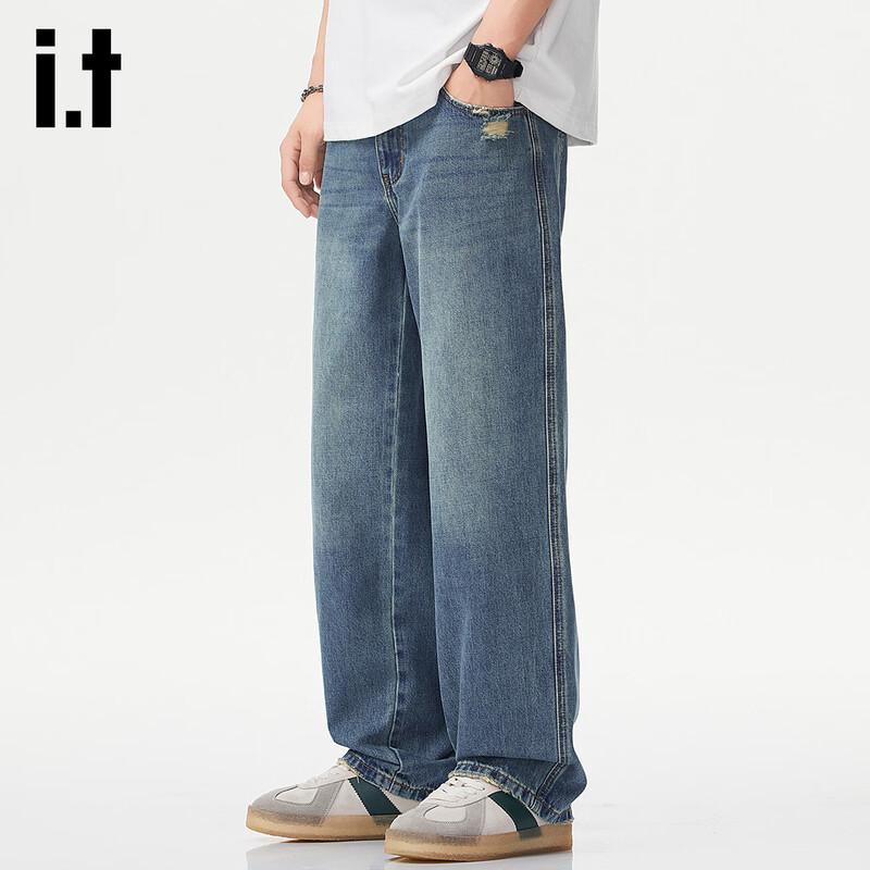 izzue it Men's Washed Loose Fit Straight Jeans