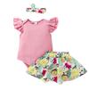 Newborn Infant Baby Girls Fly Sleeve Romper Floral Skirt Hairband Outfits Sets