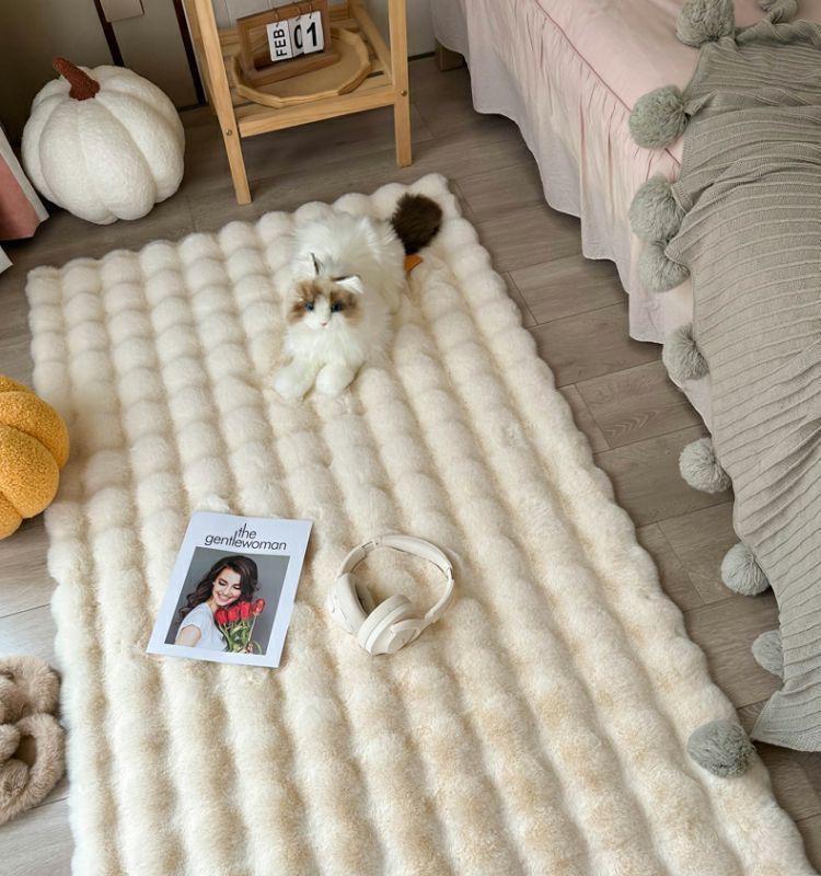 Anti-Rabbit Fur Bubble Fleece Rugs and Cushions for Sofa, Bedside, and Coffee Table