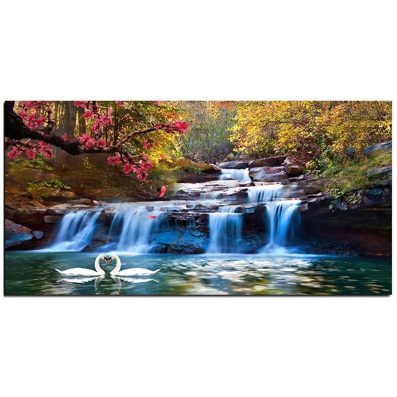 

Домашний декор Водопад Лес Лебедь Холст Картина Плакаты и принты Гостиная Спальня Офис Изысканные настенные художественные работы Куадрос 70x140cm Unframed