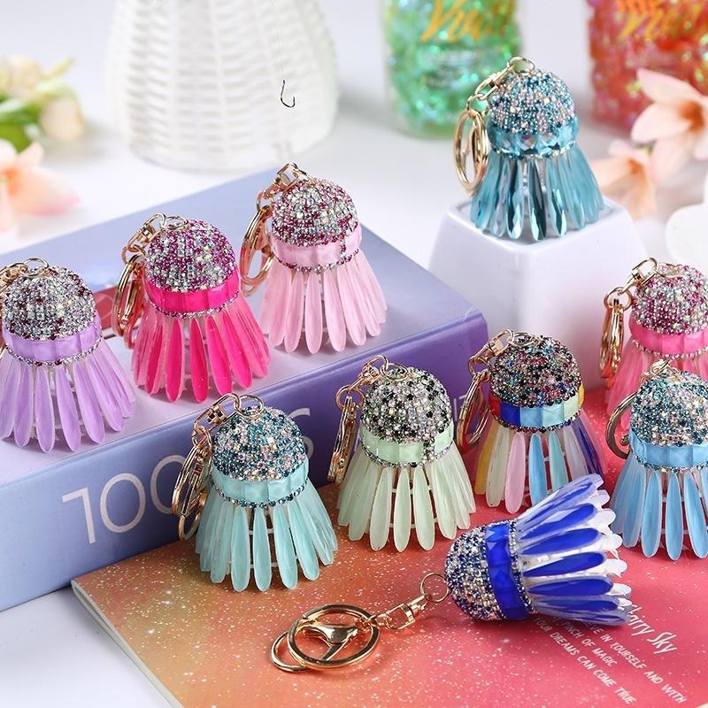 Creative Diamond Badminton Keychain Fashion Girls Bags Car Accessories Car Accessories Sticker Jewel
