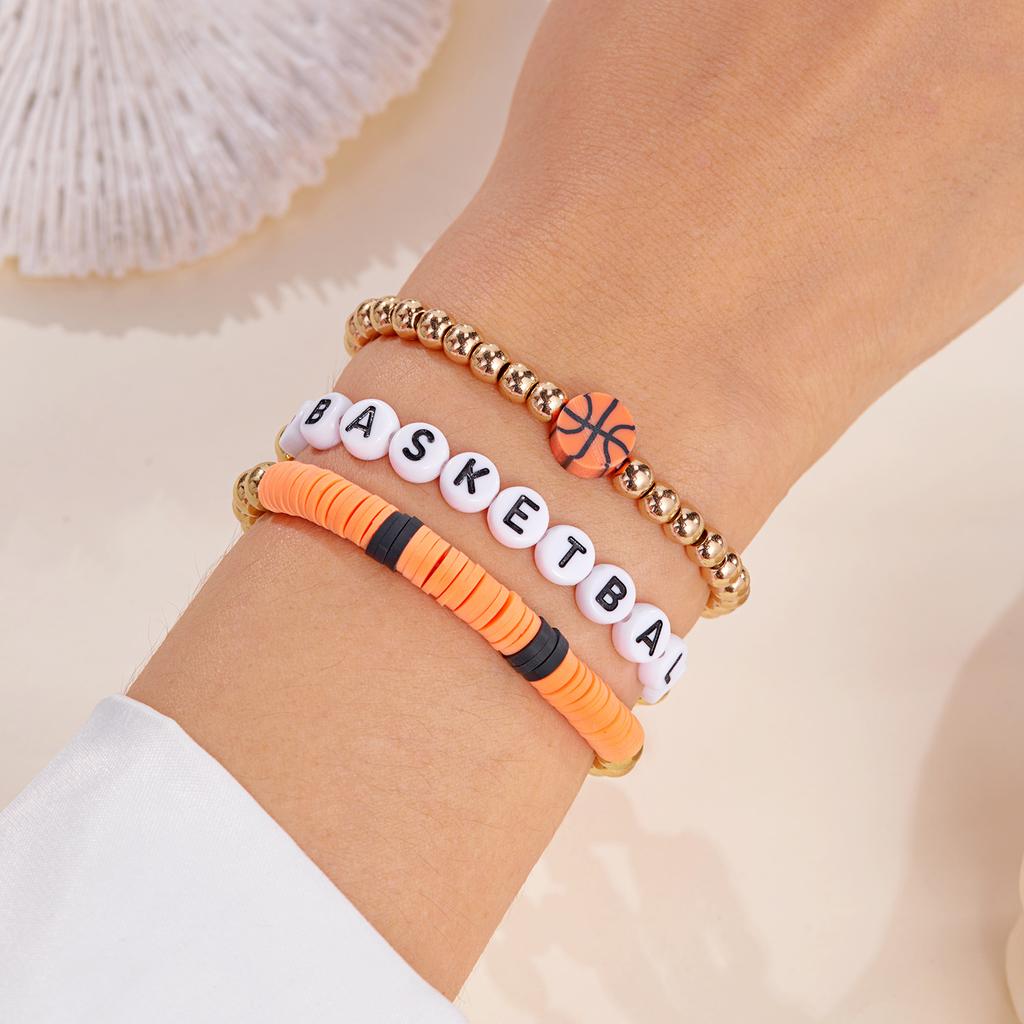 3 Pcs Football Basketball Baseball Volleyball Bracelet Soft Clay Pottery Gold Color Beads Bangle Unisex Student Sports Jewelry