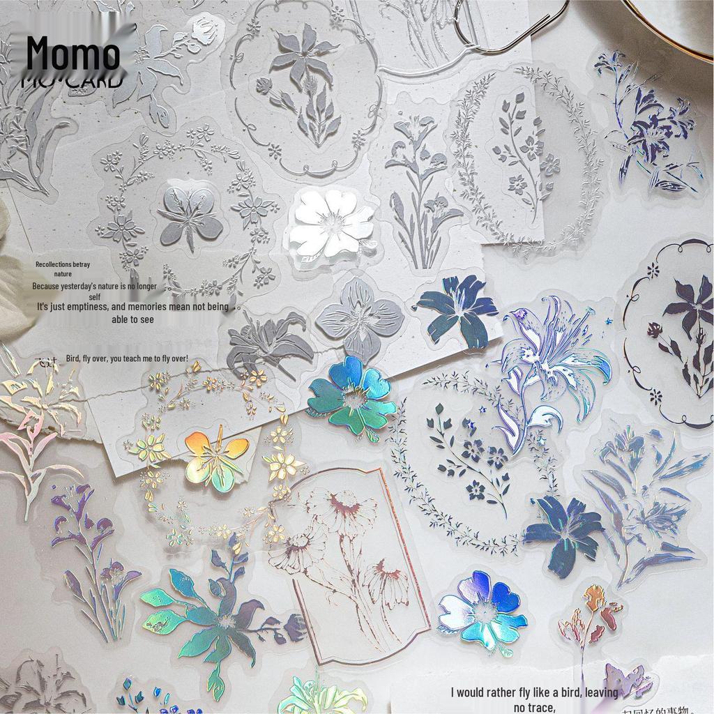 MomoPET Retro Silver Stickers - 3D Hot Stamping Plant Journal Pack in Floating Dreams Ins Style