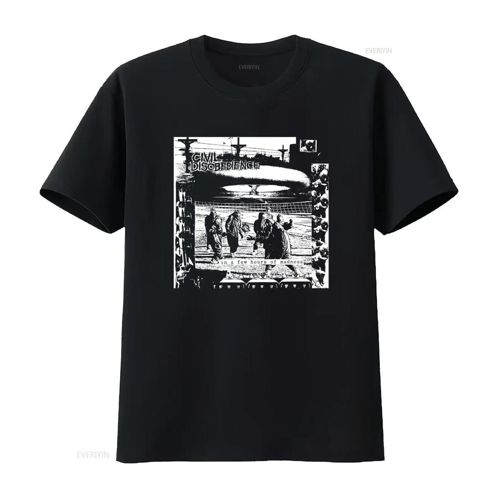 CIVIL DISOBEDIENCE Few Hours Punk Crust Hard Core Crass Print T Shirt vintage Washed fashion Stretched Unisex