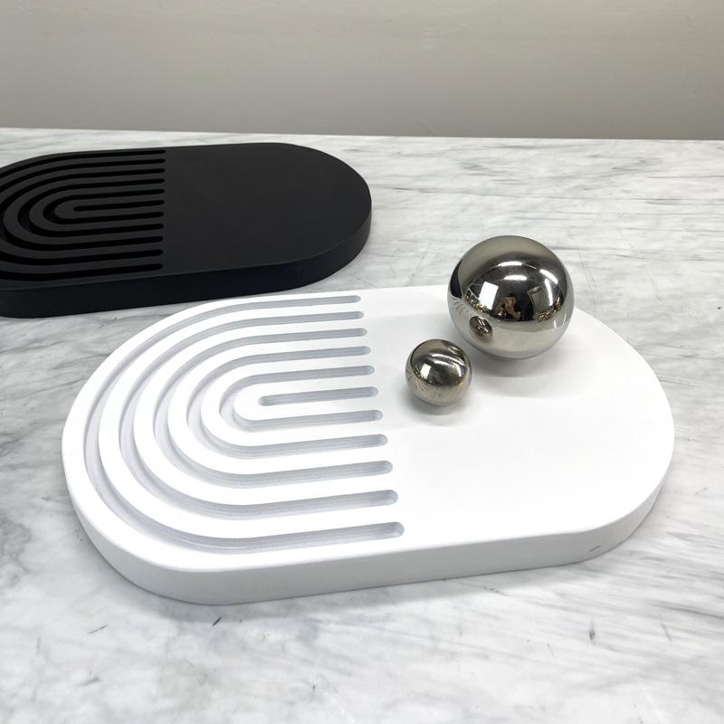Nordic Resin/marble Concave and Convex Tray Fruit Plate Metal Ball Ornaments European Dinner Plate Entrance Model Room Club