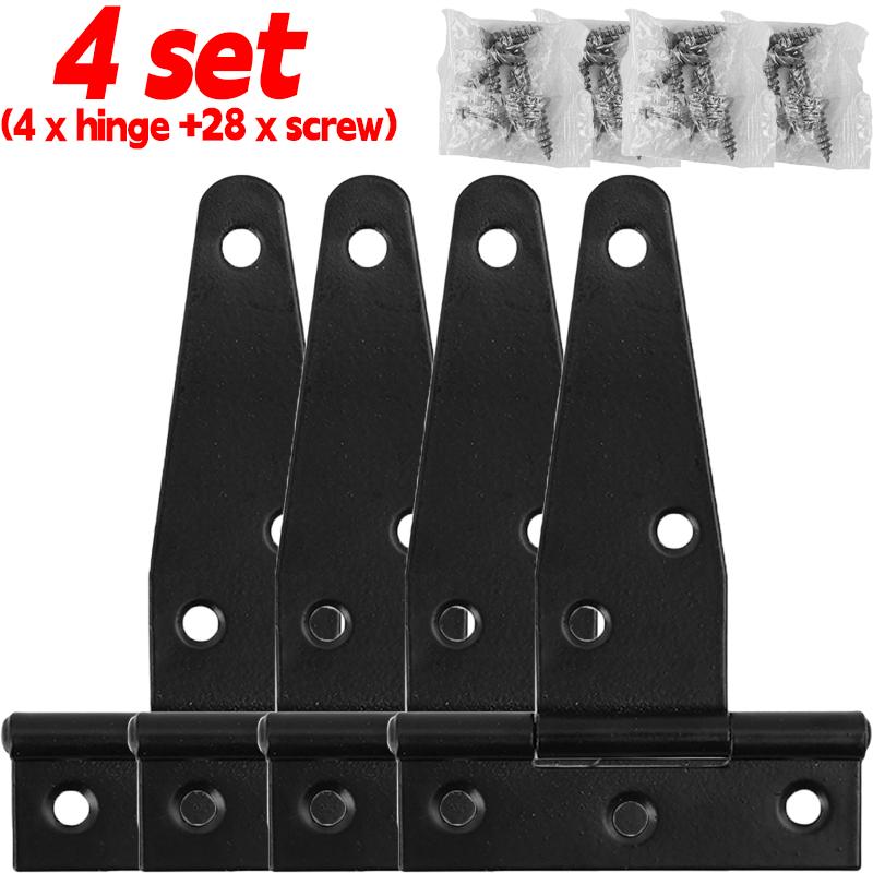 1/6set Steel T Shape Hinge Iron Triangle Hinge Rustproof Heavy Duty Furniture Hardware Black Home Door Gate Cabinet Hinges