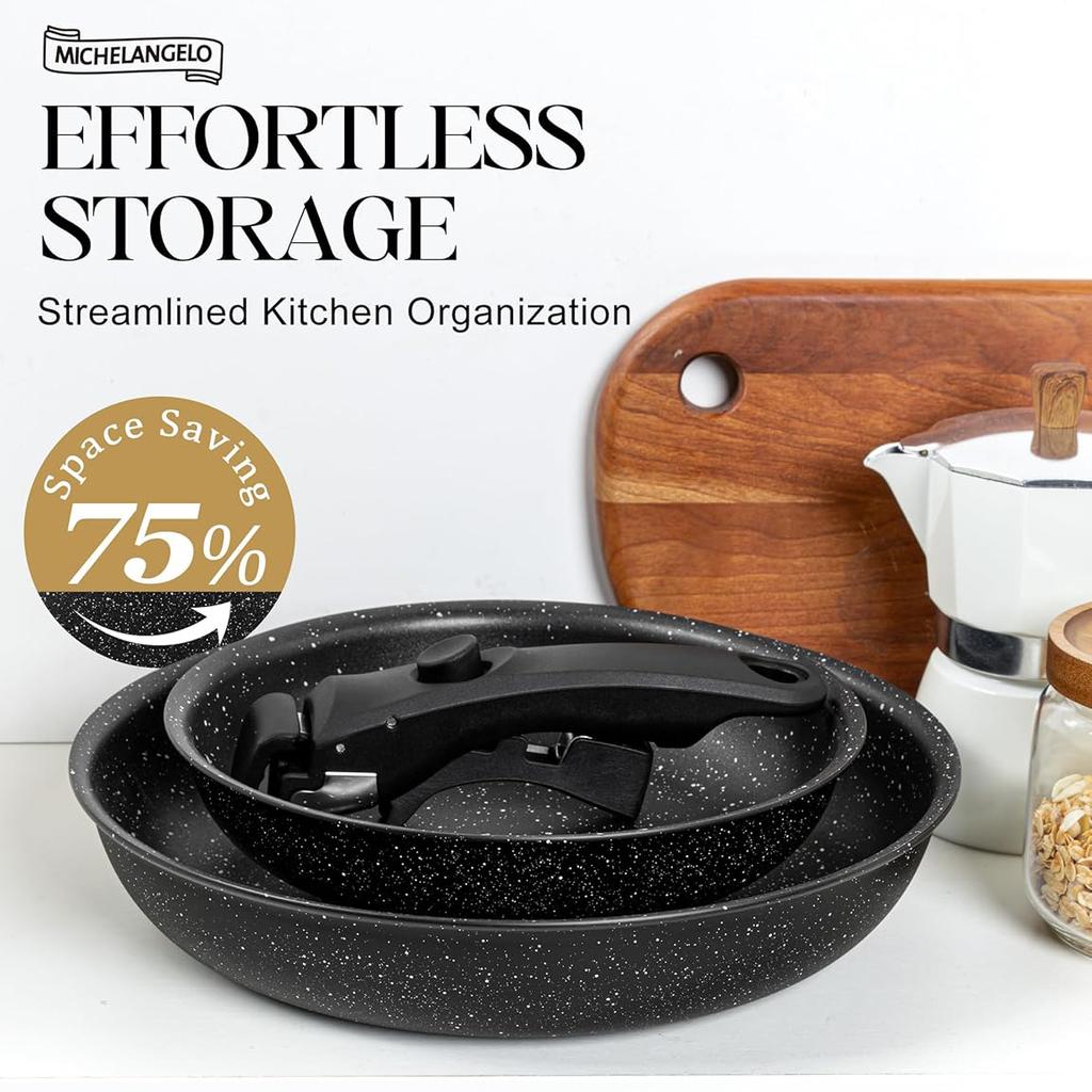 MICHELANGELO Nonstick Frying Pan with Removable Handle Granite Coating Induction Skillets Steak Omelette Pan Oven Safe