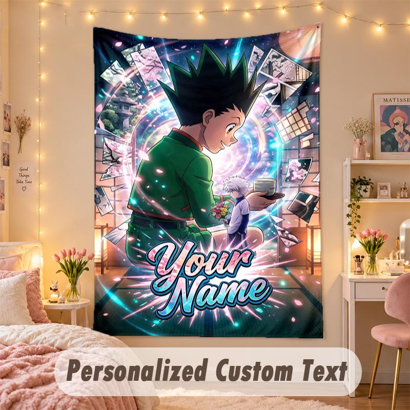 Custom Personalized Tapestry,Hunter × Hunter Print Custom Name Text Wall Art Hanging for Bedroom