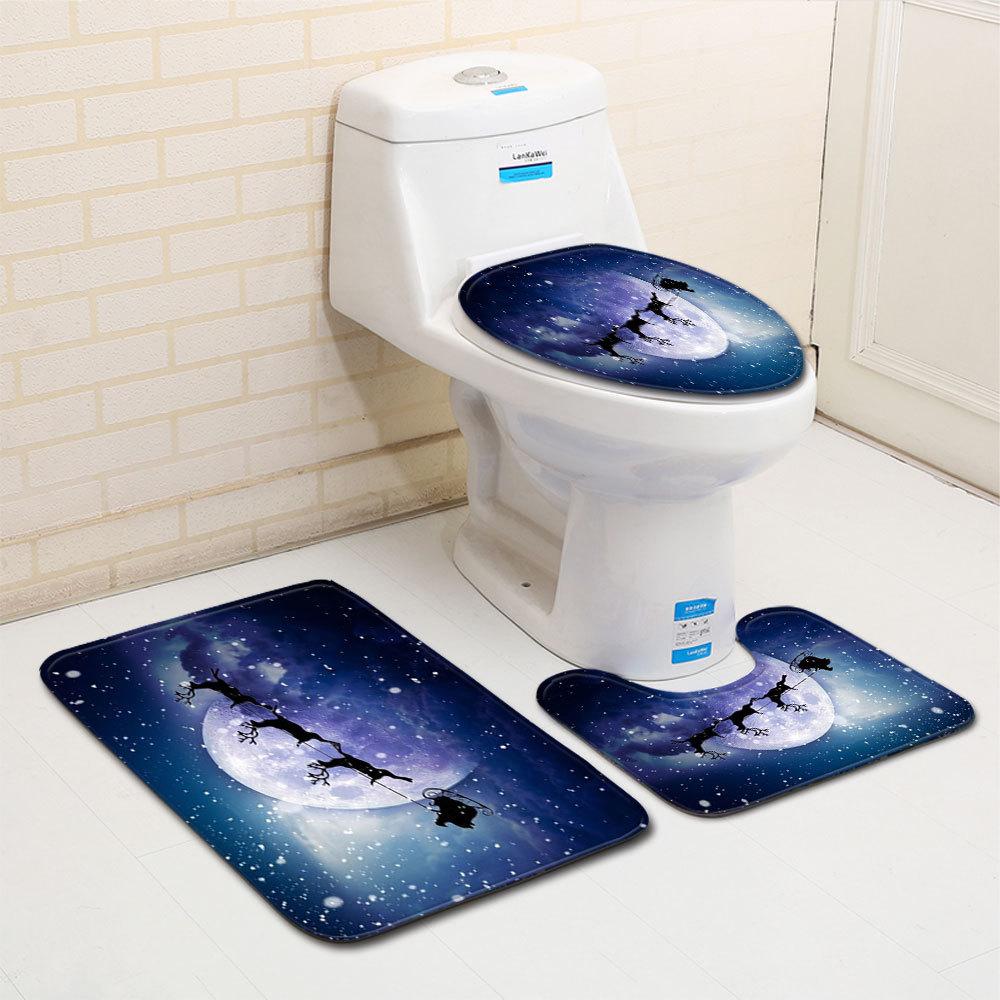 Christmas Bathroom Floor Mat Toilet Three-Piece Set