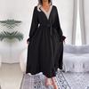 Dresses Solid Color Summer Women A Line V Neck High Waist Ruffle Edge Lace Up Spring