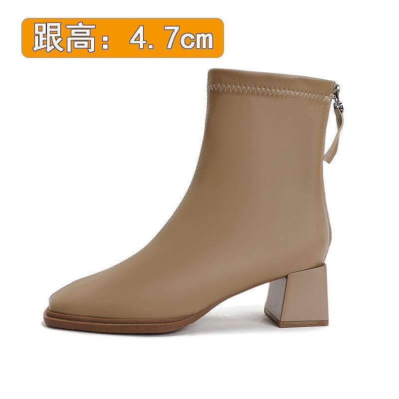 Wow custom~ high heel short boots thick heel fashion boots soft leather spring and autumn single boots square head thin boots