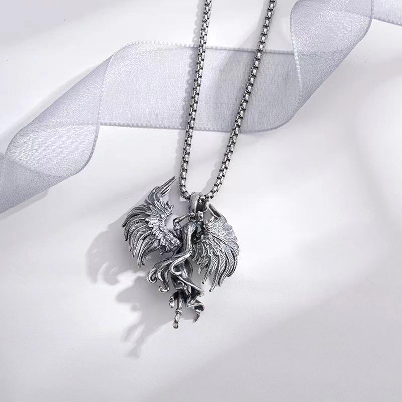 Unisex Retro Angel Wings Pendant Necklace - Punk Style & Couple Design